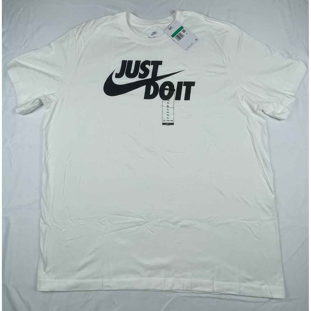 Nike Just Do It Graphic T-Shirt Mens XL White Black Swoosh Tee AR5006-100 NWT